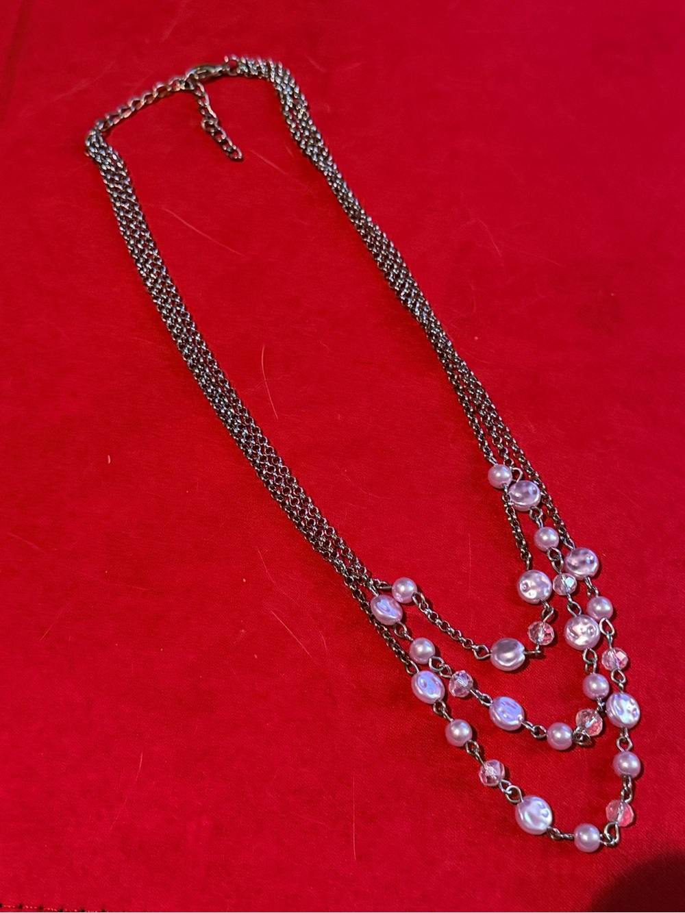 Silver-Tone Multi Strand Pearl Accent Necklace
